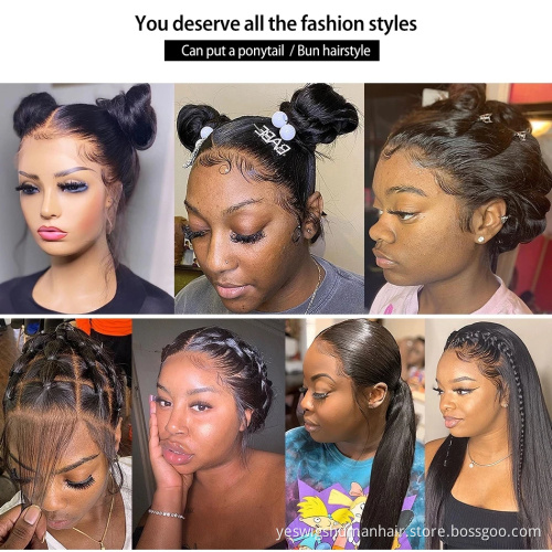 Hd Full Transparent Lace Frontal Wig Raw Brazilian Straight Virgin Human Hair Lace Wig Bleached Knots Lace Front Human Hair Wig